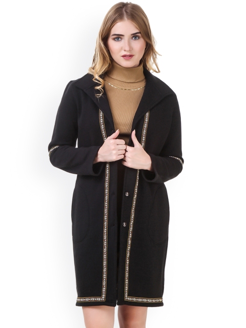 

Texco Mustard Yellow Solid Longline Overcoat, Black