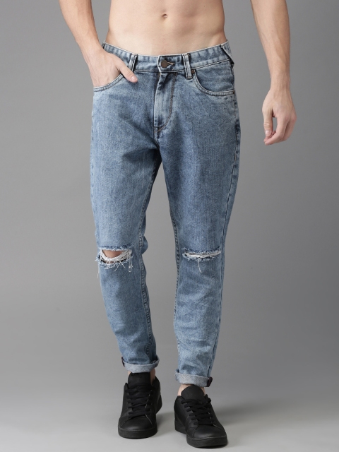 

HERE&NOW Men Blue Slim Fit Mid-Rise Slash Knee Cropped Jeans