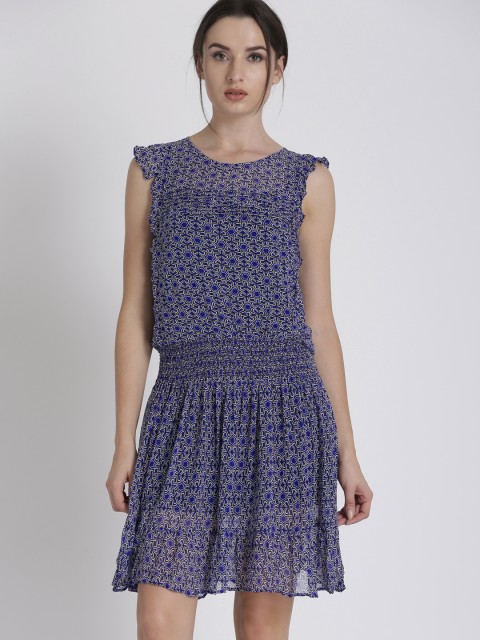

Chemistry Women Blue Striped Drop-Waist Dress