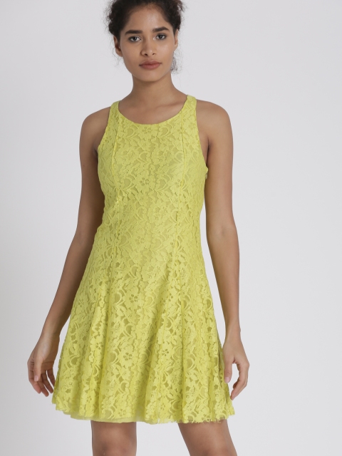 

Chemistry Women Lime Green Self-Design A-Line Dress