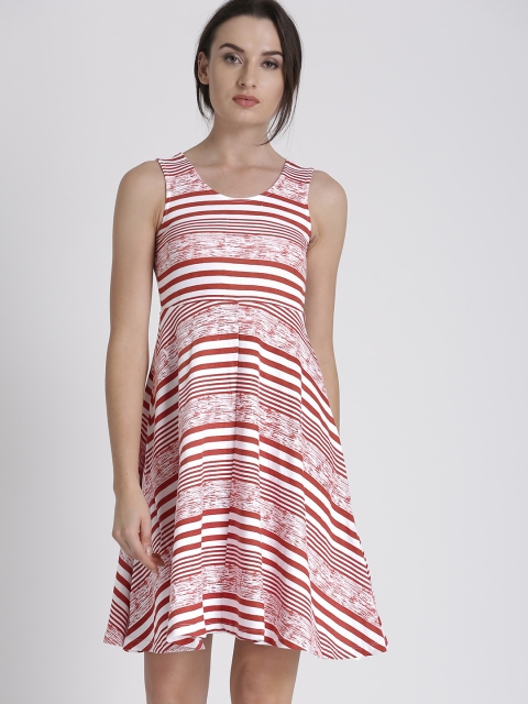 

Chemistry Women Coral Striped Fit and Flare Dress