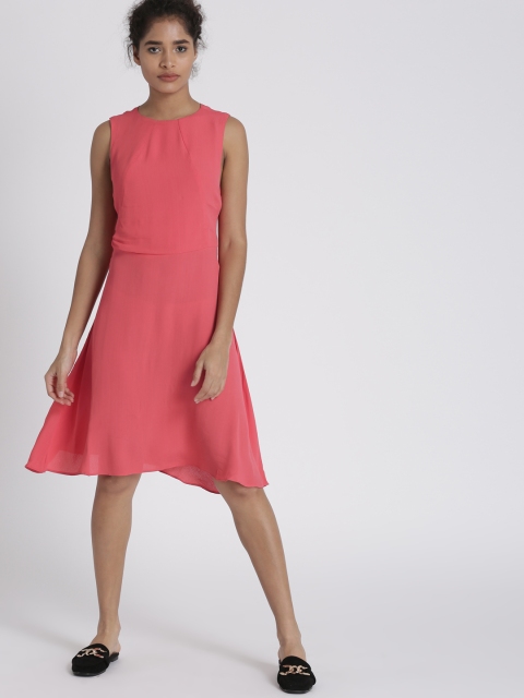 

Chemistry Women Coral Pink Solid A-Line Dress