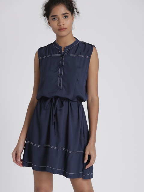 

Chemistry Women Navy Blue Solid A-Line Dress