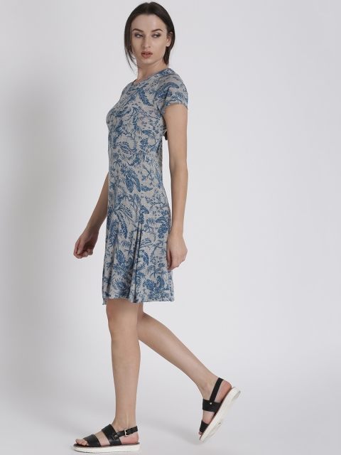 

Chemistry Women Grey Melange & Blue Printed A-Line Dress