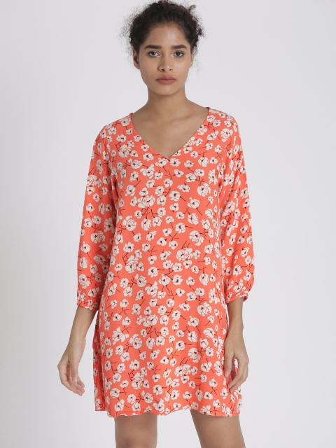 

Chemistry Women Peach-Coloured Printed A-Line Dress