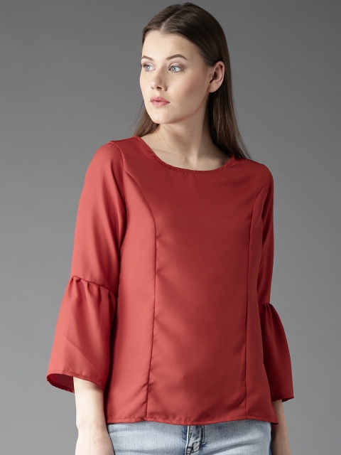 

HERE&NOW Women Rust Orange Solid Top
