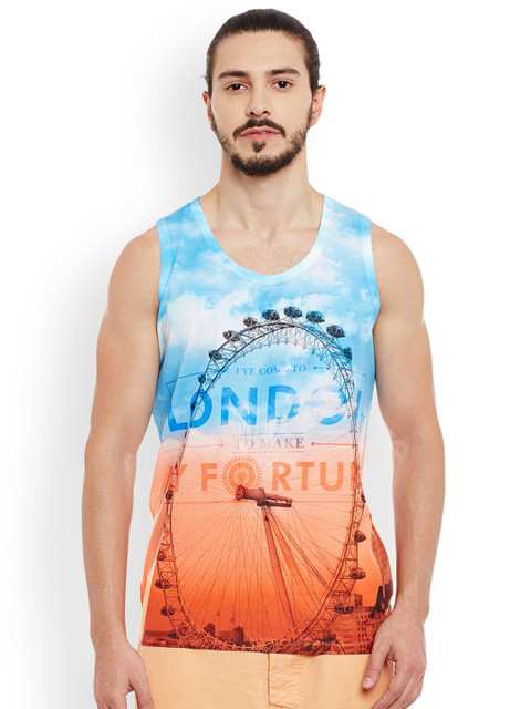 

Wear Your Mind Men Blue Printed Round Neck Regular Fit T-shirt