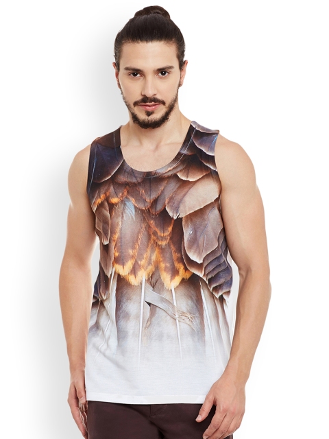 

Wear Your Mind Men White & Brown Printed Round Neck T-shirt