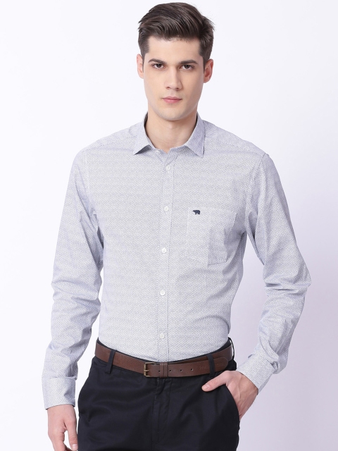 

THE BEAR HOUSE Men White & Black Slim Fit Self Design Formal Shirt