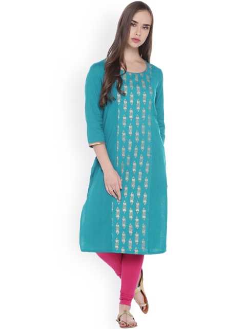 

RANGMANCH BY PANTALOONS Women Blue Printed Straight Kurta