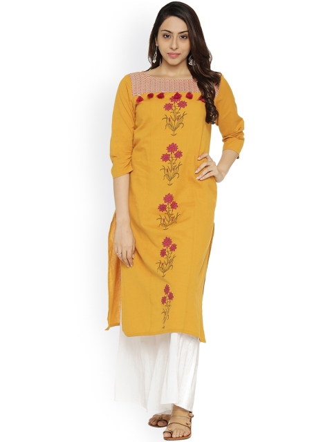 

RANGMANCH BY PANTALOONS Women Mustard Yellow Printed Straight Kurta