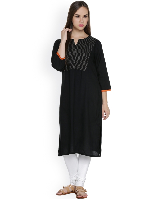 

RANGMANCH BY PANTALOONS Women Black Yoke Design A-Line Kurta