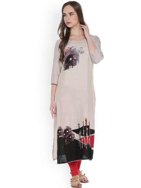 

RANGMANCH BY PANTALOONS Women Beige Printed Straight Kurta