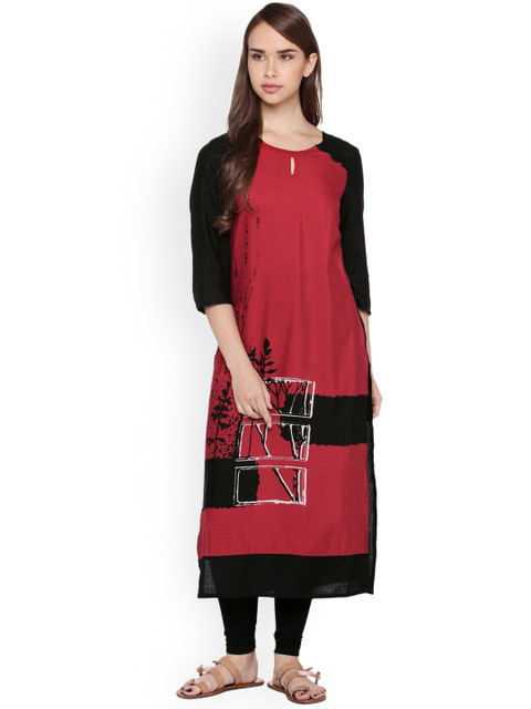 

RANGMANCH BY PANTALOONS Women Red Printed Straight Kurta