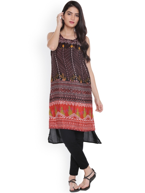 

AKKRITI BY PANTALOONS Women Black Printed A-Line Kurta