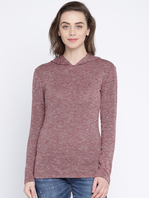 

Lee Cooper Women Maroon Self Design Hooded T-shirt