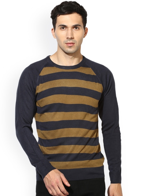 

Red Tape Men Navy Blue & Brown Striped Sweater Vest