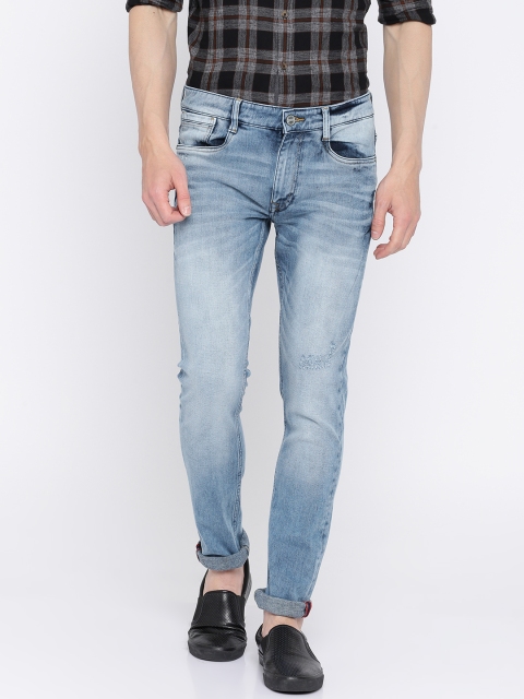 

Mast & Harbour Men Blue Skinny Fit Mid-Rise Low Distress Stretchable Jeans