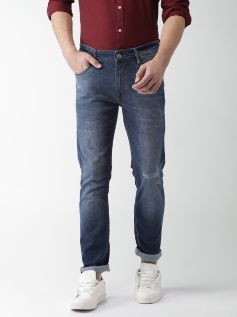 

Mast & Harbour Men Blue Tapered Fit Mid-Rise Low Distress Stretchable Jeans