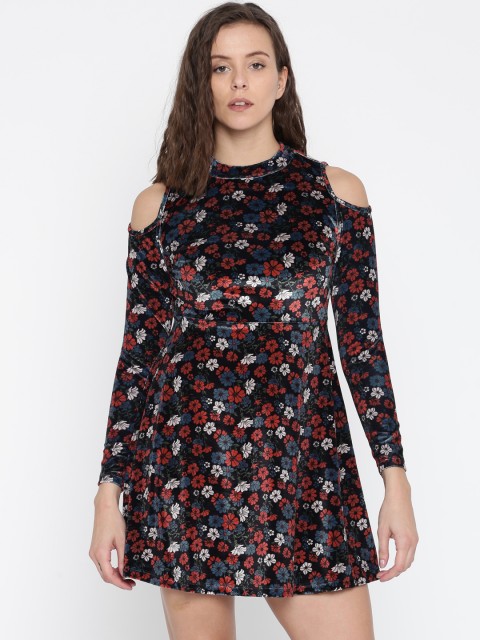

Ginger by Lifestyle Women Navy Blue & Orange Printed Fit & Flare Dress