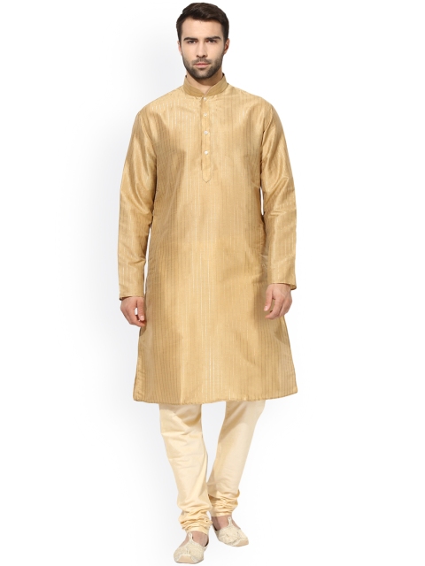 

KISAH Men Beige Striped A-Line Kurta