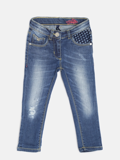 

Blue Giraffe Girls Blue Mildly Distressed Stretchable Jeans