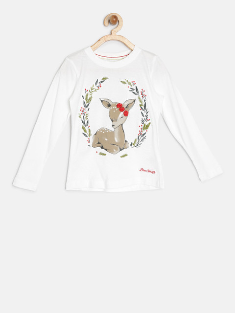 

Blue Giraffe Girls Off-White Printed Round Neck T-shirt