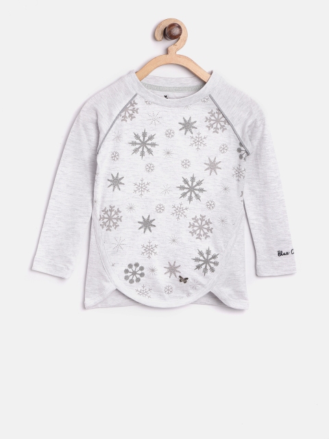 

Blue Giraffe Girls Grey Melange Printed Top