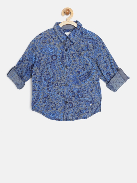 

Blue Giraffe Boys Blue & Grey Floral Print Casual Shirt