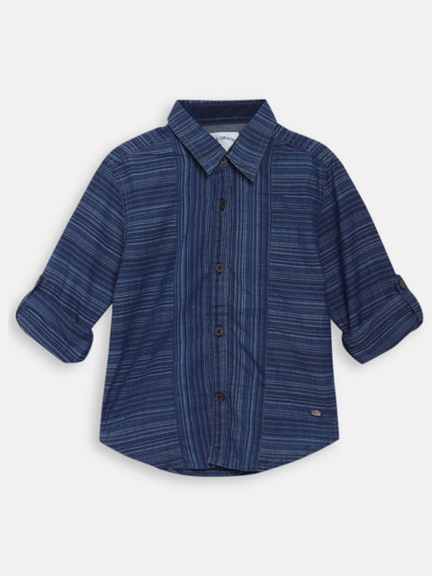 

Blue Giraffe Boys Navy Blue Striped Casual Shirt
