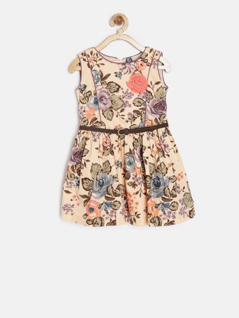 

Blue Giraffe Girls Peach-Coloured Floral Print Fit and Flare Dress