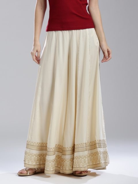 

W Women Cream-Coloured Solid Flared Palazzos