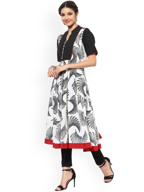 

Sangria Women White & Black Printed A-Line Kurta