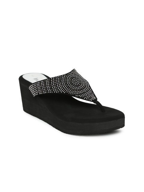

Inc 5 Women Black & Silver-Toned Embellished Wedges