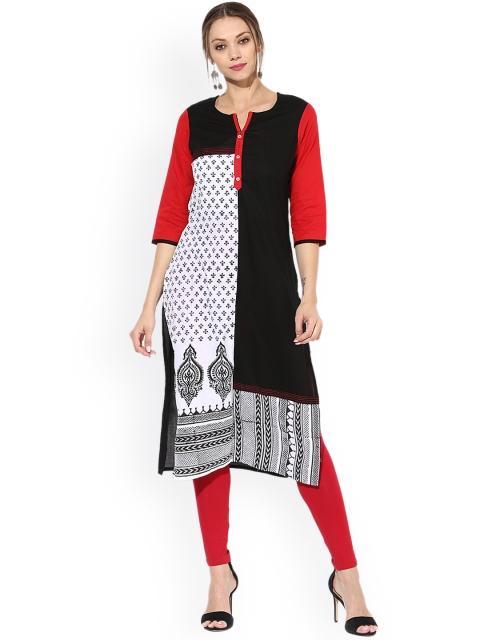 

Sangria Women Black & White Printed A-Line Kurta