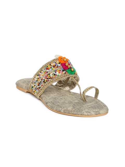 

Inc 5 Women Gold-Toned Woven Design Synthetic One Toe Flats