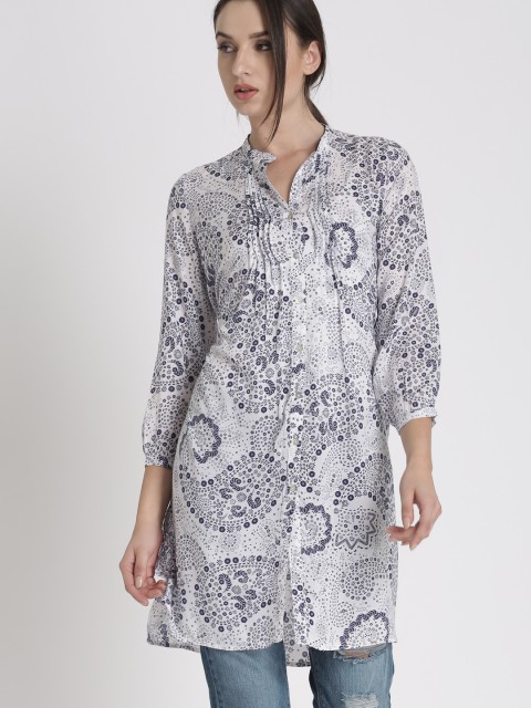 

Chemistry White & Blue Printed Tunic