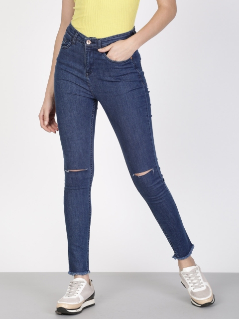 

ether Women Blue Skinny Fit Mid-Rise Slashed Knee Jeans