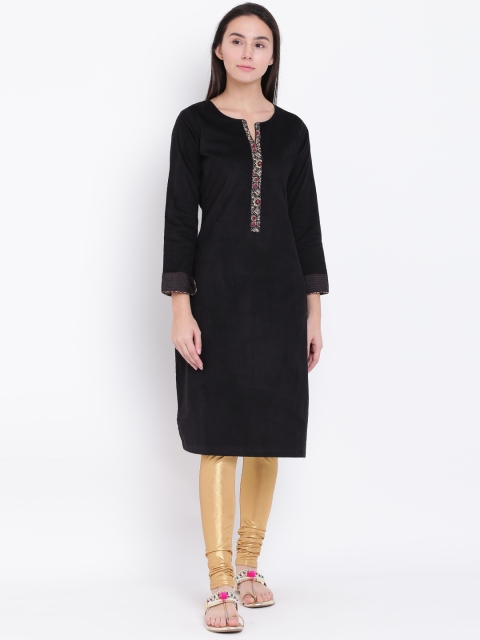 

Biba Women Black Woven Design Straight Kurta