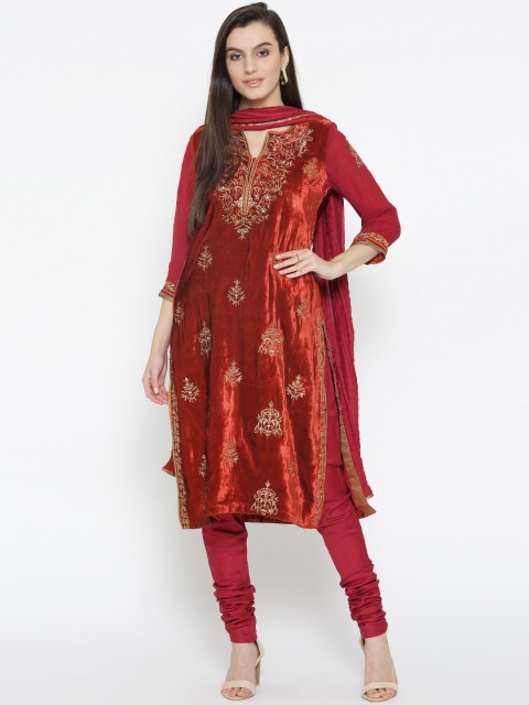 

Biba Women Red Embroidered Kurta with Churidar & Dupatta