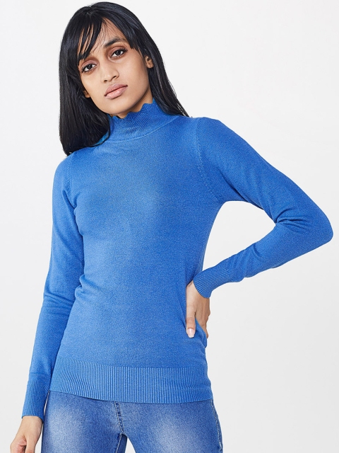 

AND Women Blue Solid Pullover
