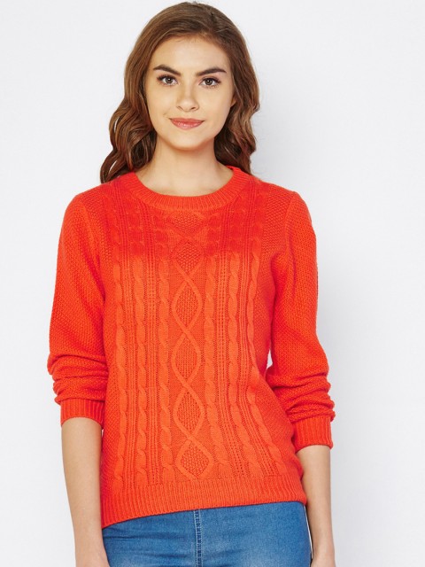 

AND Women Orange Self Design Pullover