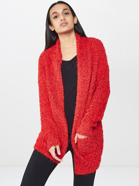 

AND Red Solid Open Front Shrug