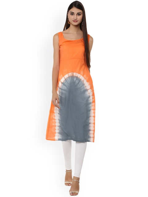 

Prakhya Women Orange & Grey Dyed A-Line Kurta