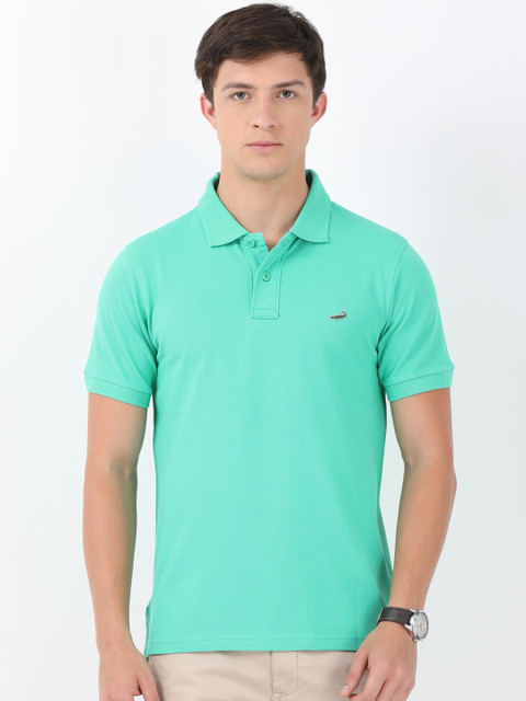 

Crocodile Men Sea Green Solid Polo Collar T-shirt
