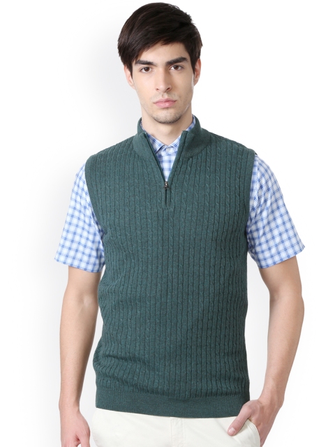 

Peter England Men Green Ribbed Sweater Vest