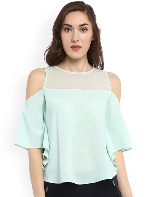 

Kazo Women Sea Green Solid High-Low Top