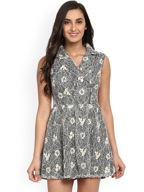 

Kazo Women Off-White Solid Fit and Flare Dress