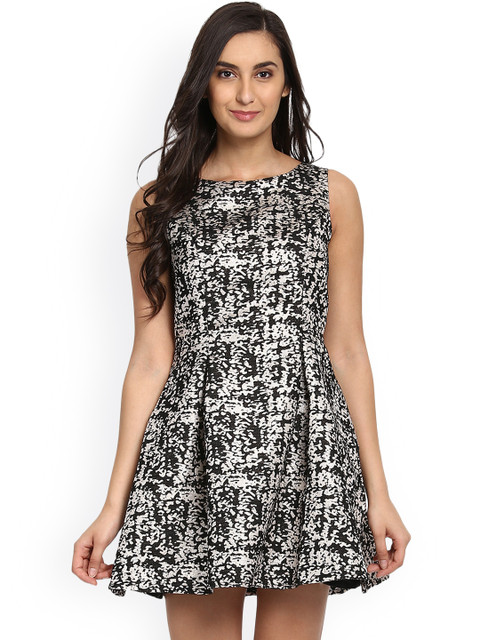 

Kazo Women Black Printed Fit and Flare Dress