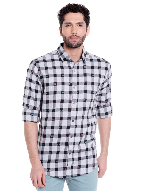 

Solemio Men Black & Grey Checked Regular Fit Casual Shirt
